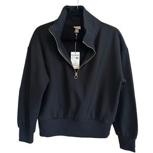Women's Quarter Zip Medium Black Sweatshirt - A New Day